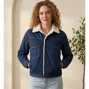 Vintage Denim Trucker Jacket Sherpa Fleece Button Down Grunge Western Small